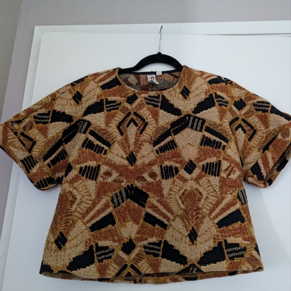 Geometric Patterned Brown and Black Women's Top